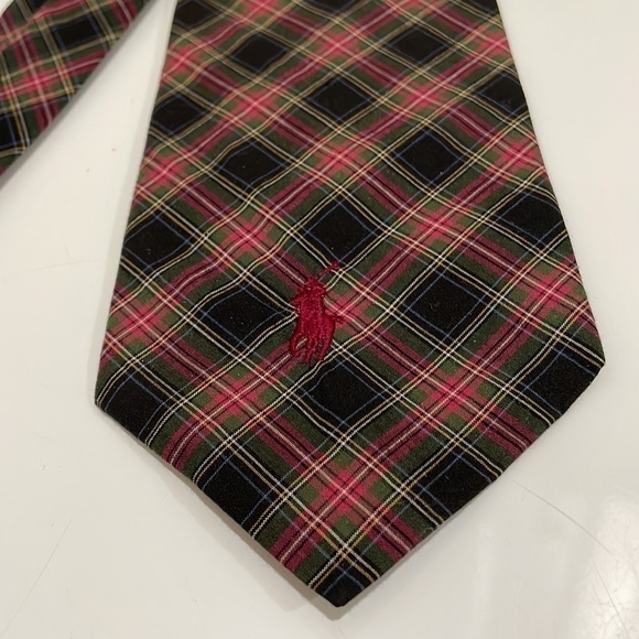 Vintage Ralph Lauren Polo Logo Classic Plaid Tie-Black/Green/Red-EUC! - Picture 2 of 6